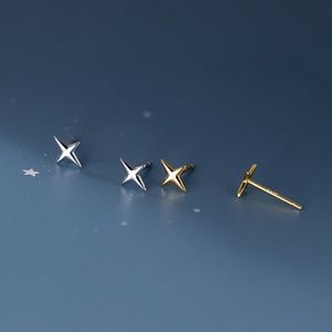 Sterling Silver Gold Star Cross Earrings
